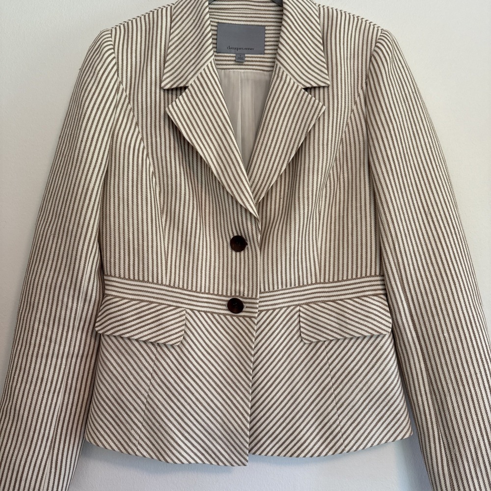 Classiques Entier Small Linen Blend Blazer Jacket Striped Business Coat Women